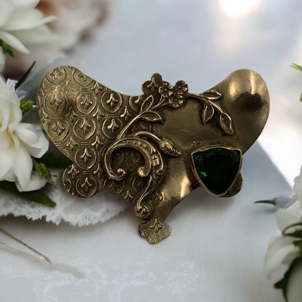 Antique Nouveau Arts & Crafts Brass Sash Pin, Fleur-De-Lis, Question Mark Design - Picture 8 of 10